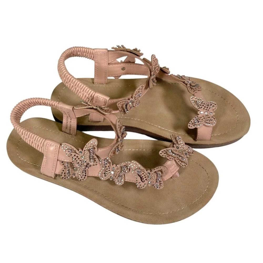 Anni 3M Pink Butterfly Sandals‎ Rhinestone Elastic Slingback Fairycore Sparkly